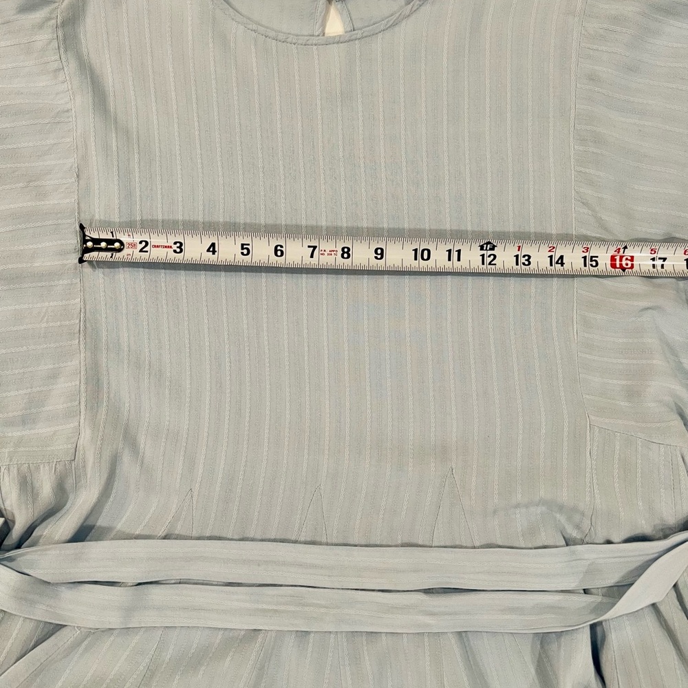 Mittoshop Boho Ruffled Hem Textured Flowy Pastel Blue Long Sleeve Dress Tie - Picture 7 of 16